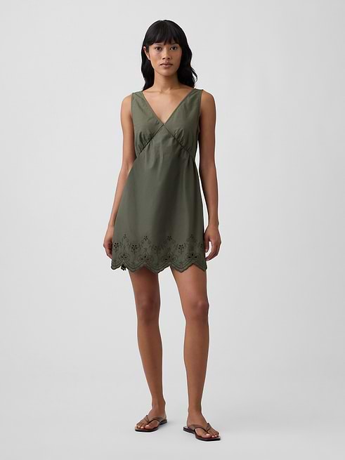 gap olive green dress Eyelet V-Neck Mini Womens dresses