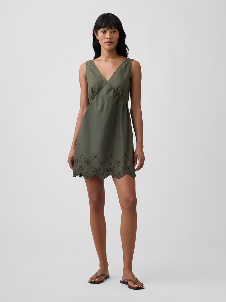Image number 1 showing, Eyelet V-Neck Mini Dress