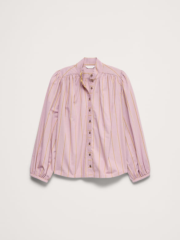 Breezy-Cotton Ruched-Shoulder Shirt