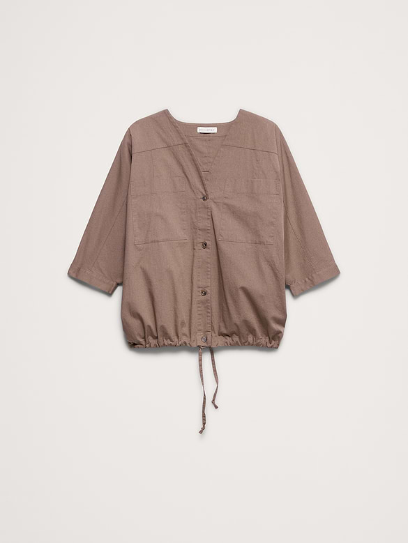 Stretch-Cotton Drawstring-Hem Top