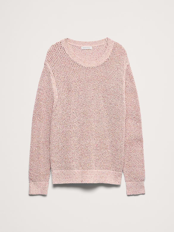 Textured Mesh Crew-Neck Sweater