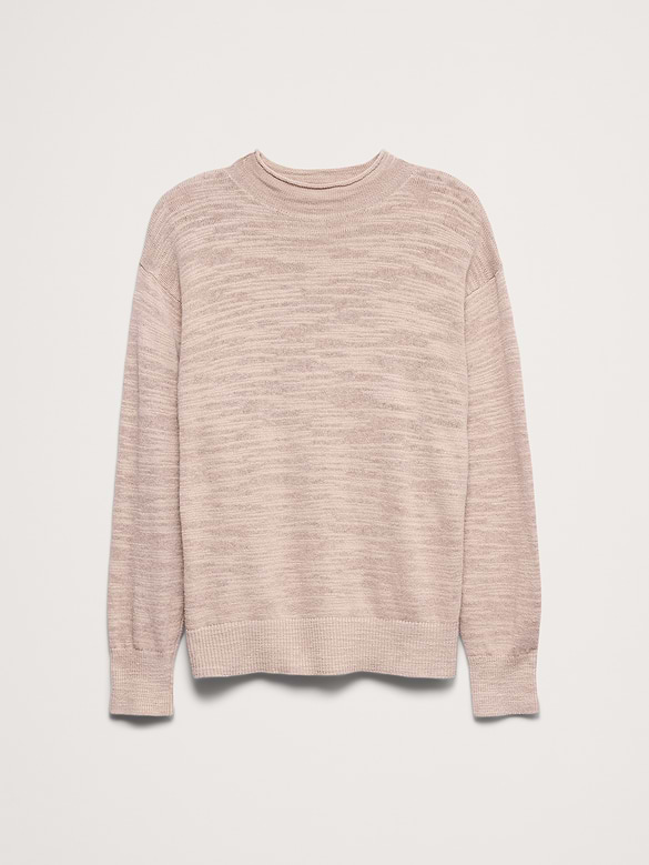 Linen-Cotton Slub Roll-Neck Sweater