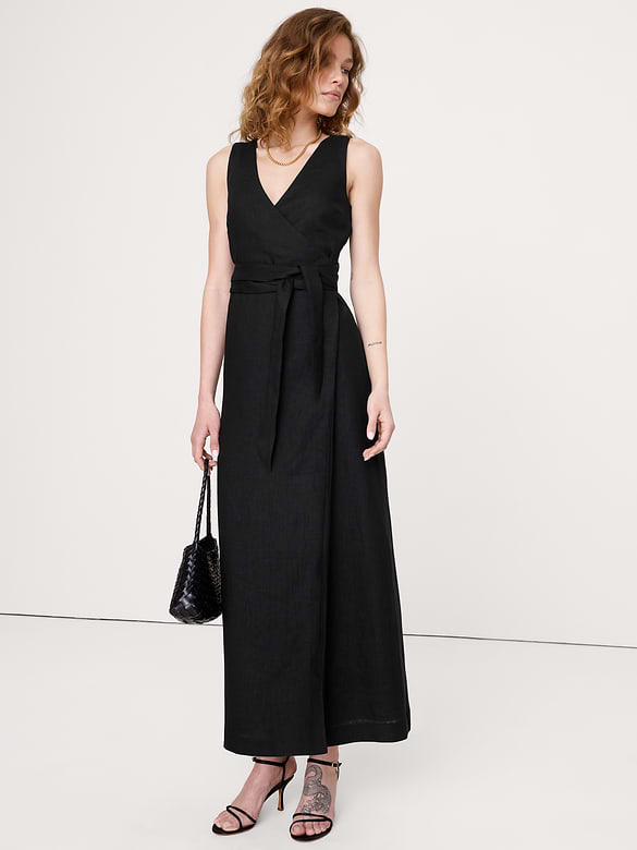 Robe longue en lin à dos croisé