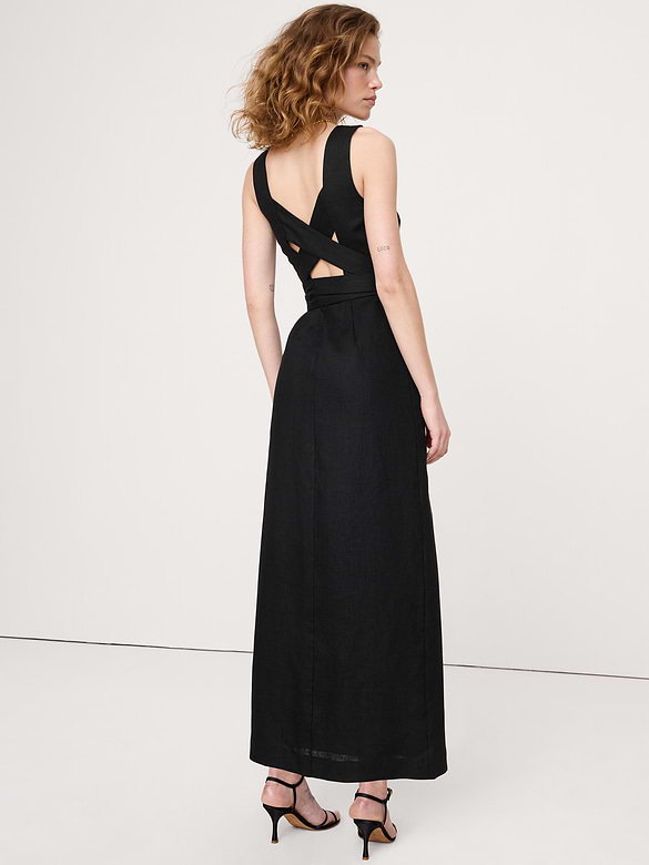 Robe longue en lin à dos croisé
