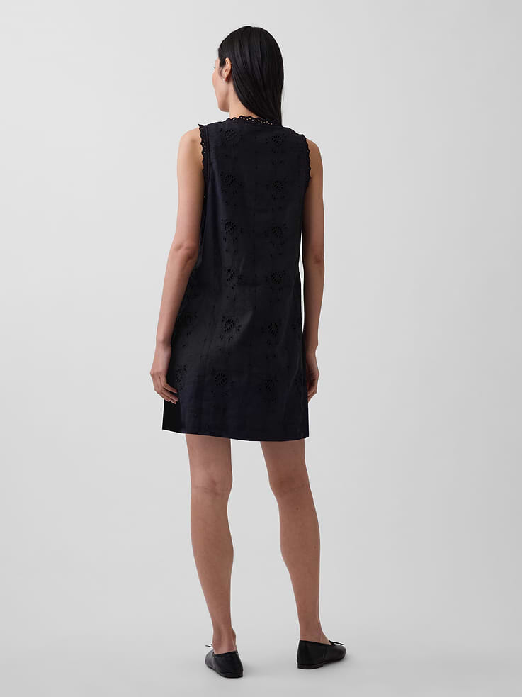 Image number 2 showing, Linen-Blend Embroidered Mini Shift Dress