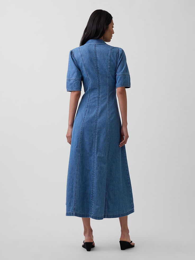 Image number 2 showing, Denim Barrel-Sleeve Midi Shirtdress