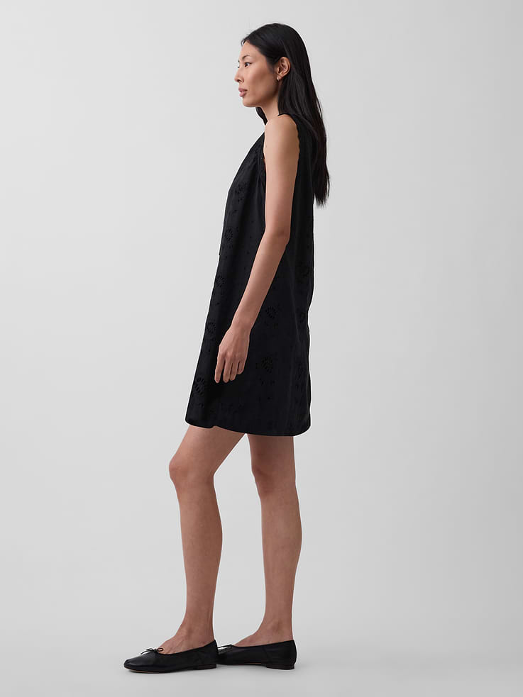Image number 3 showing, Linen-Blend Embroidered Mini Shift Dress