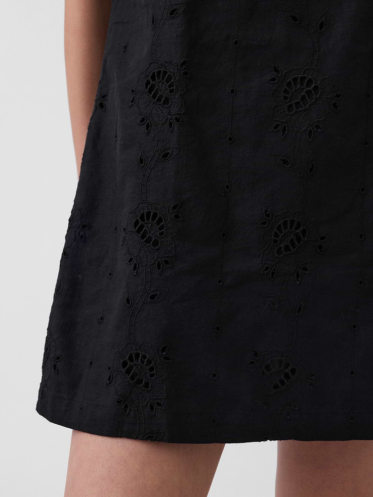 Image number 6 showing, Linen-Blend Embroidered Mini Shift Dress
