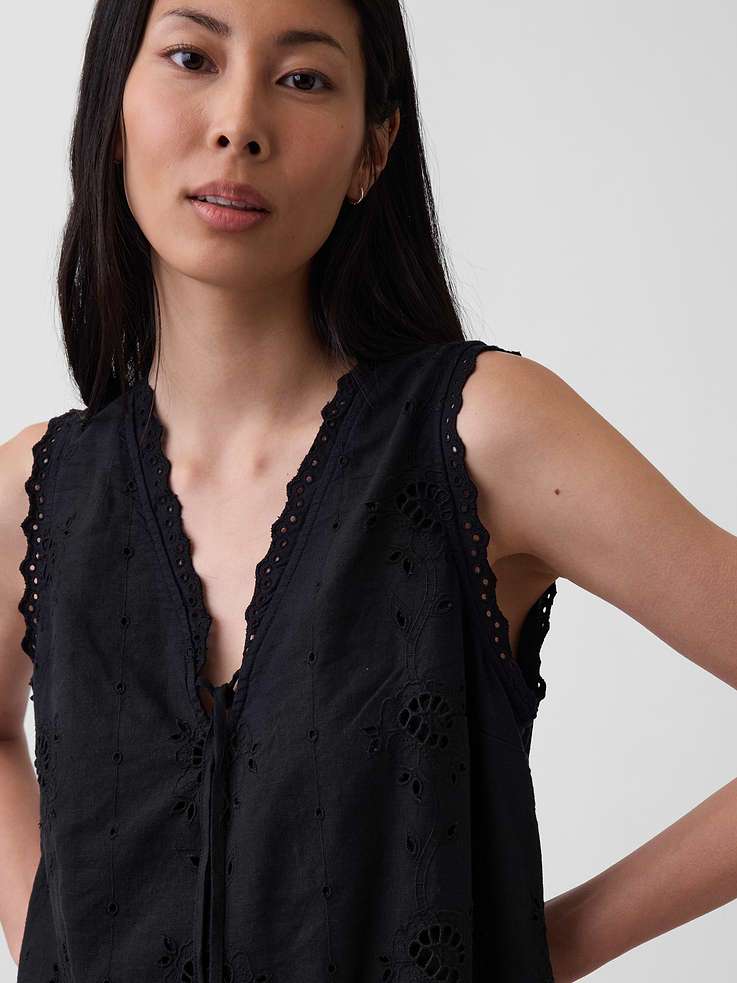Image number 4 showing, Linen-Blend Embroidered Mini Shift Dress
