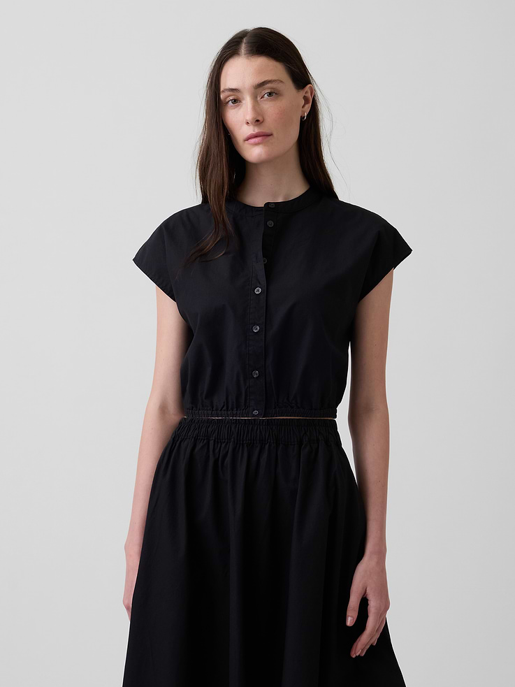 Image number 1 showing, Poplin Cap-Sleeve Crop Shirt