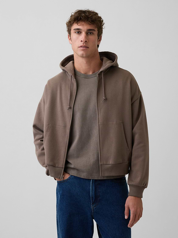 VintageSoft Oversized Crop Zip Hoodie