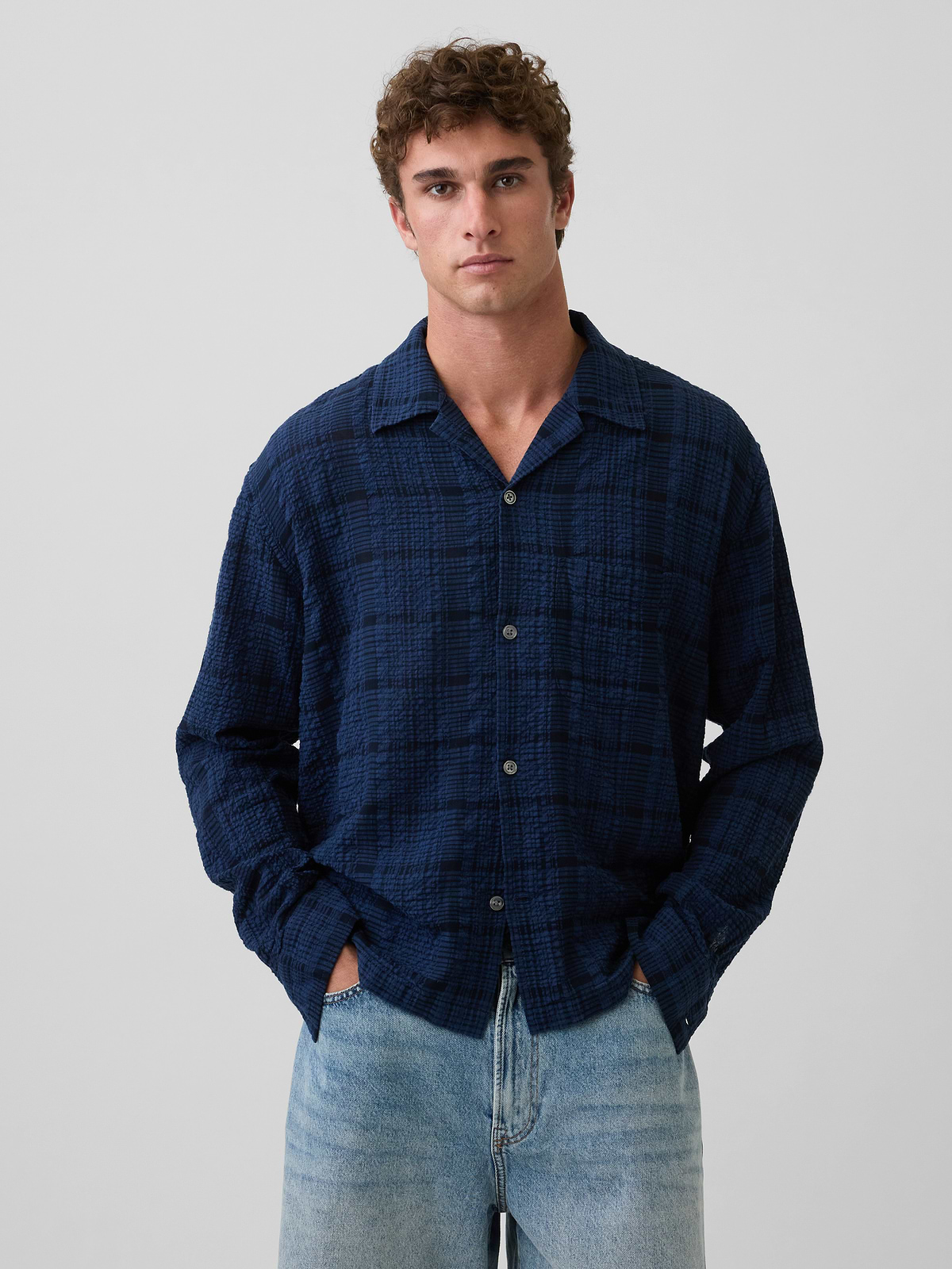 Relaxed Straight-Hem Seersucker Shirt