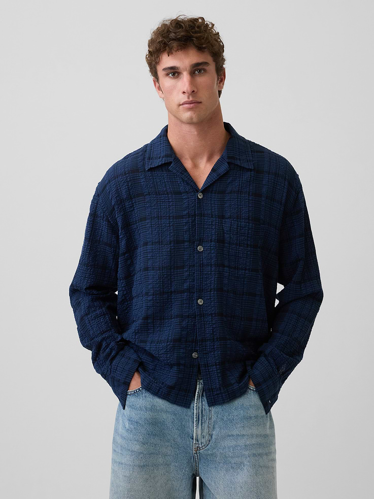 Image number 1 showing, Relaxed Straight-Hem Seersucker Shirt