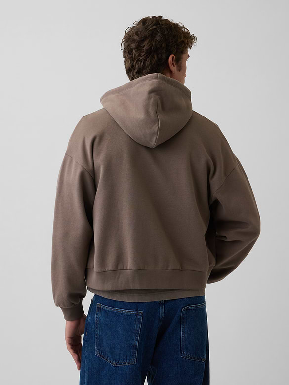 VintageSoft Oversized Crop Zip Hoodie