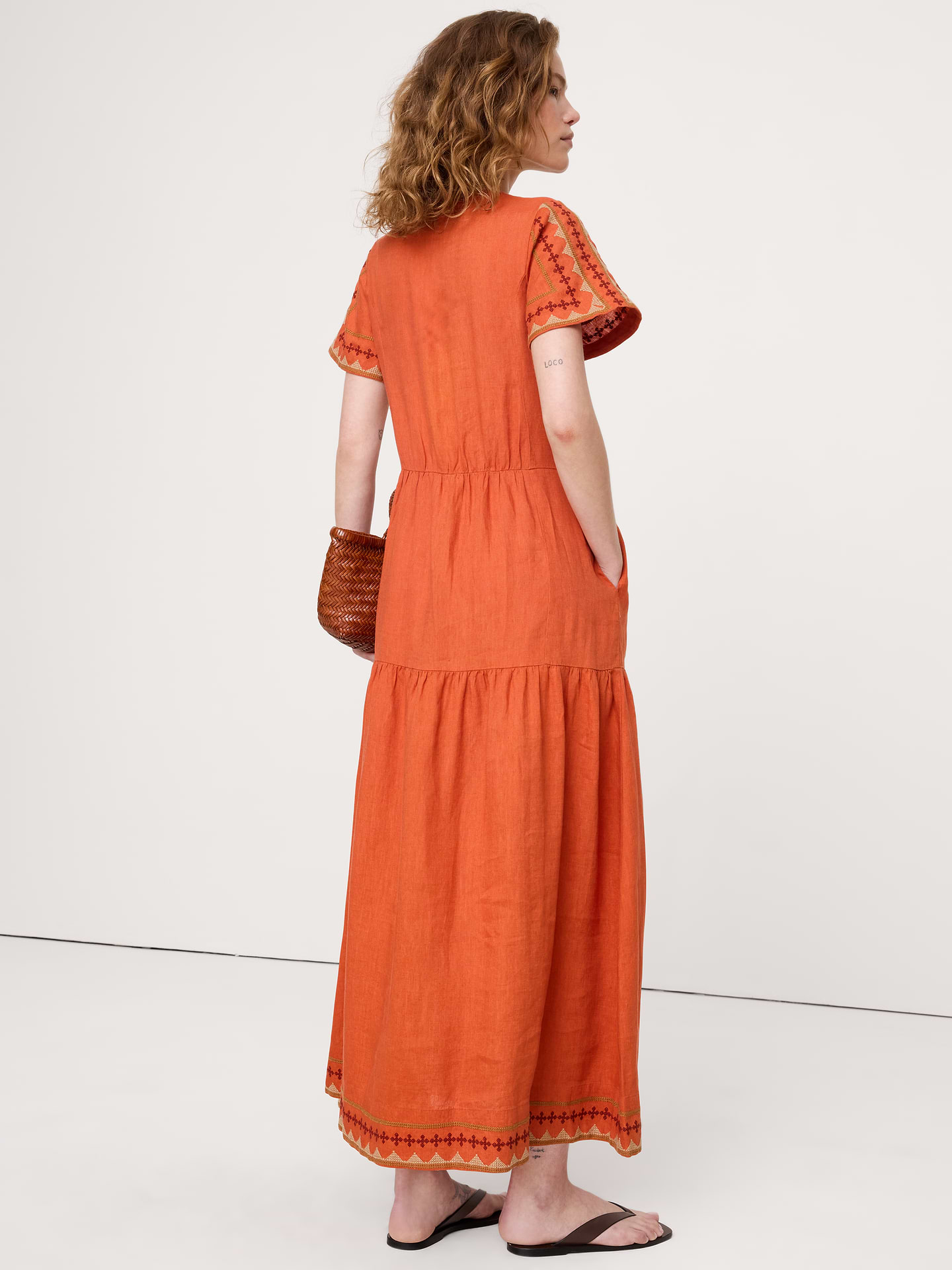 Image number 3 showing, Embroidered Linen Tiered Maxi Dress