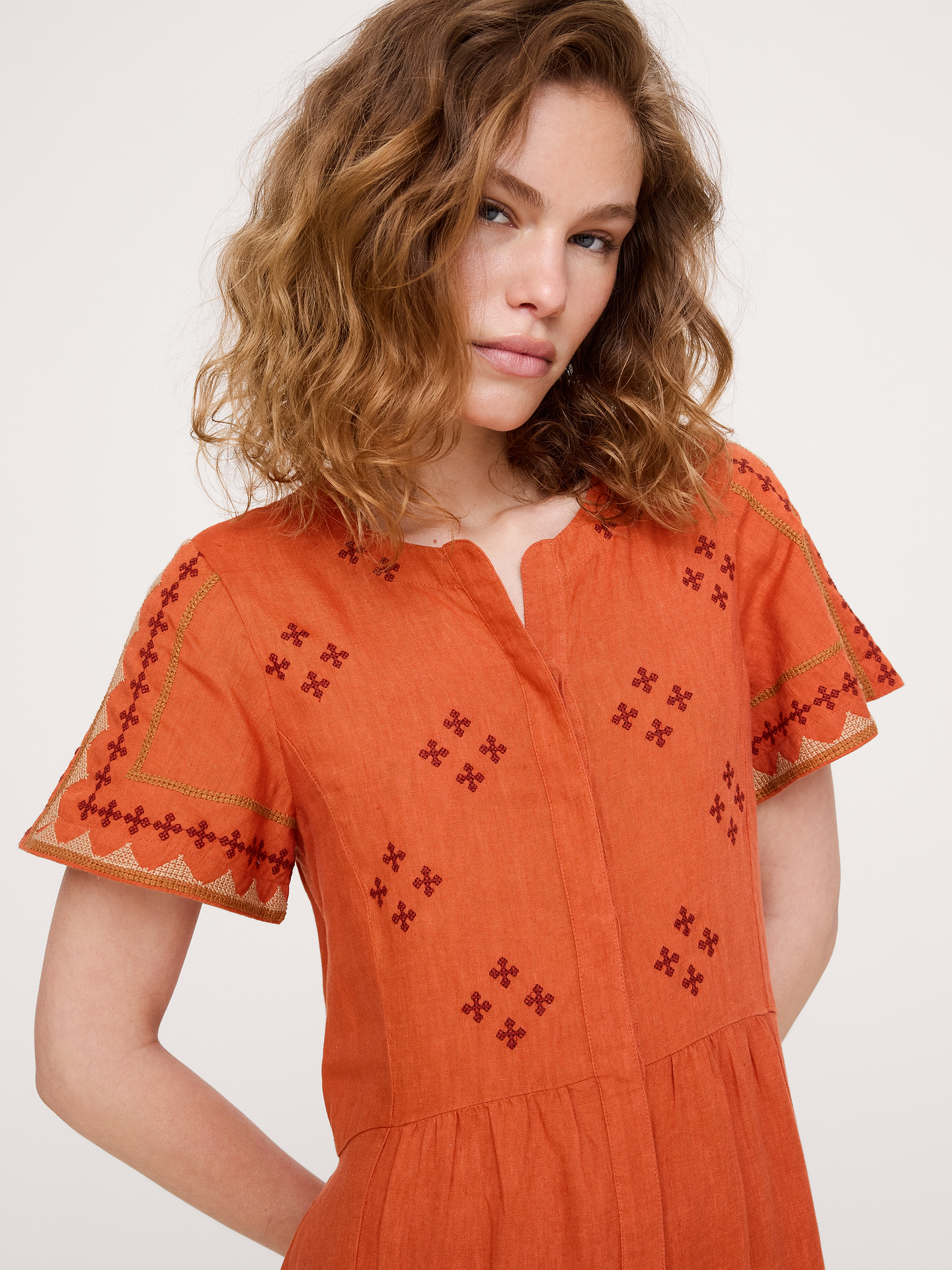 Image number 4 showing, Embroidered Linen Tiered Maxi Dress