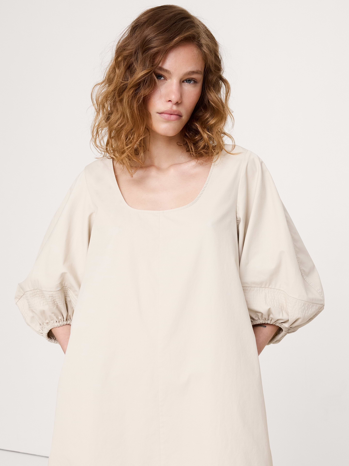 Image number 6 showing, Cotton-Twill Lantern-Sleeve Mini Dress