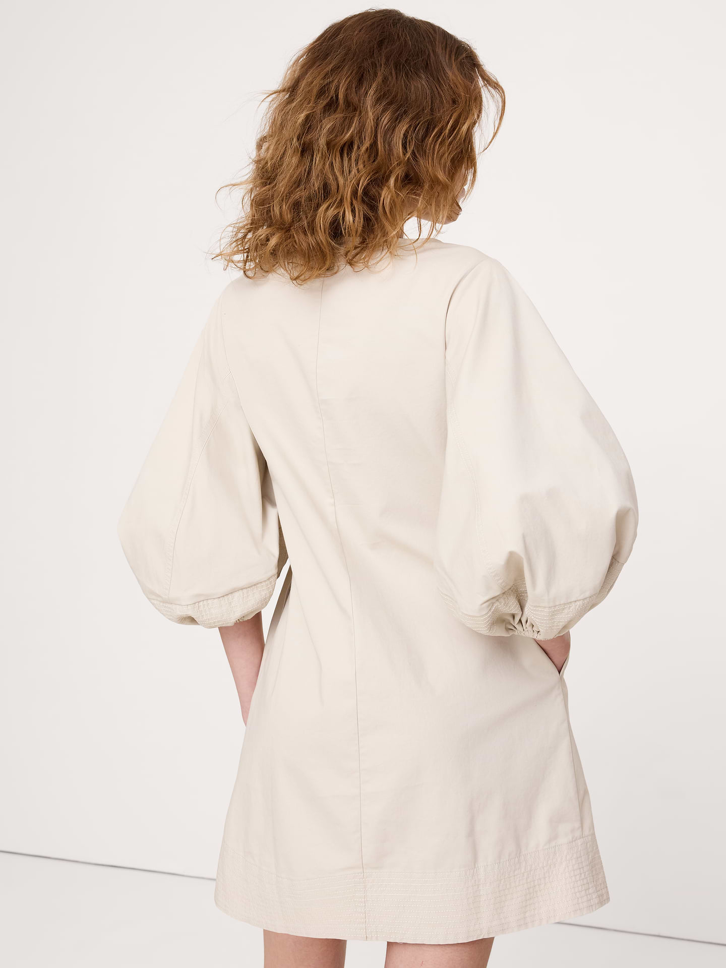 Image number 5 showing, Cotton-Twill Lantern-Sleeve Mini Dress