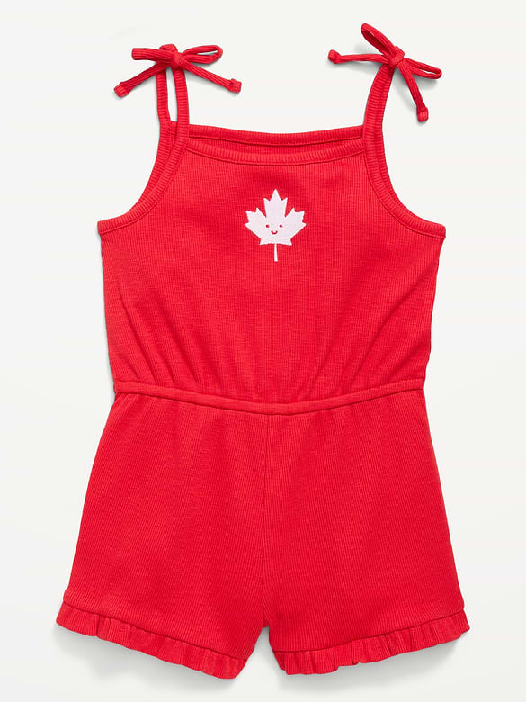 Sleeveless Tie-Bow Ribbed Romper for Toddler Girls