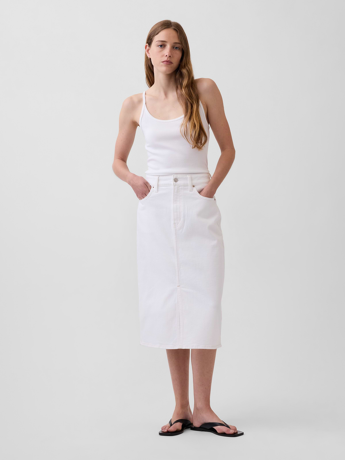 Denim Midi Pencil Skirt