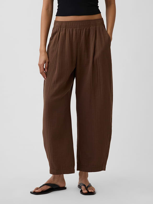 Cotton Gauze Easy Barrel Pants