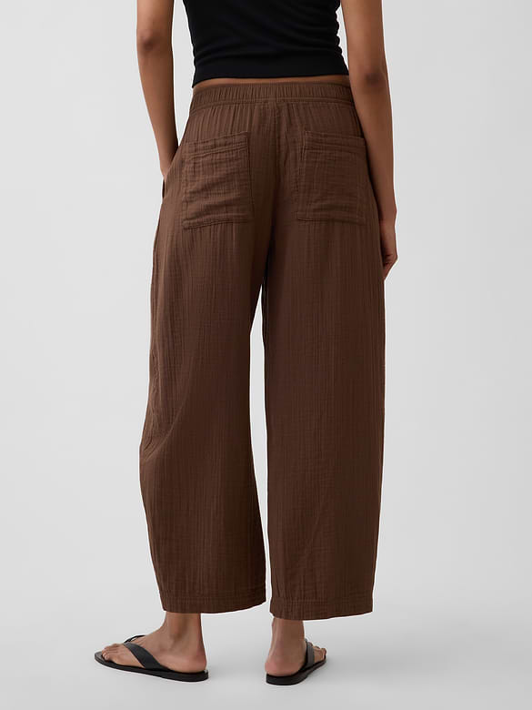 Cotton Gauze Easy Barrel Pants