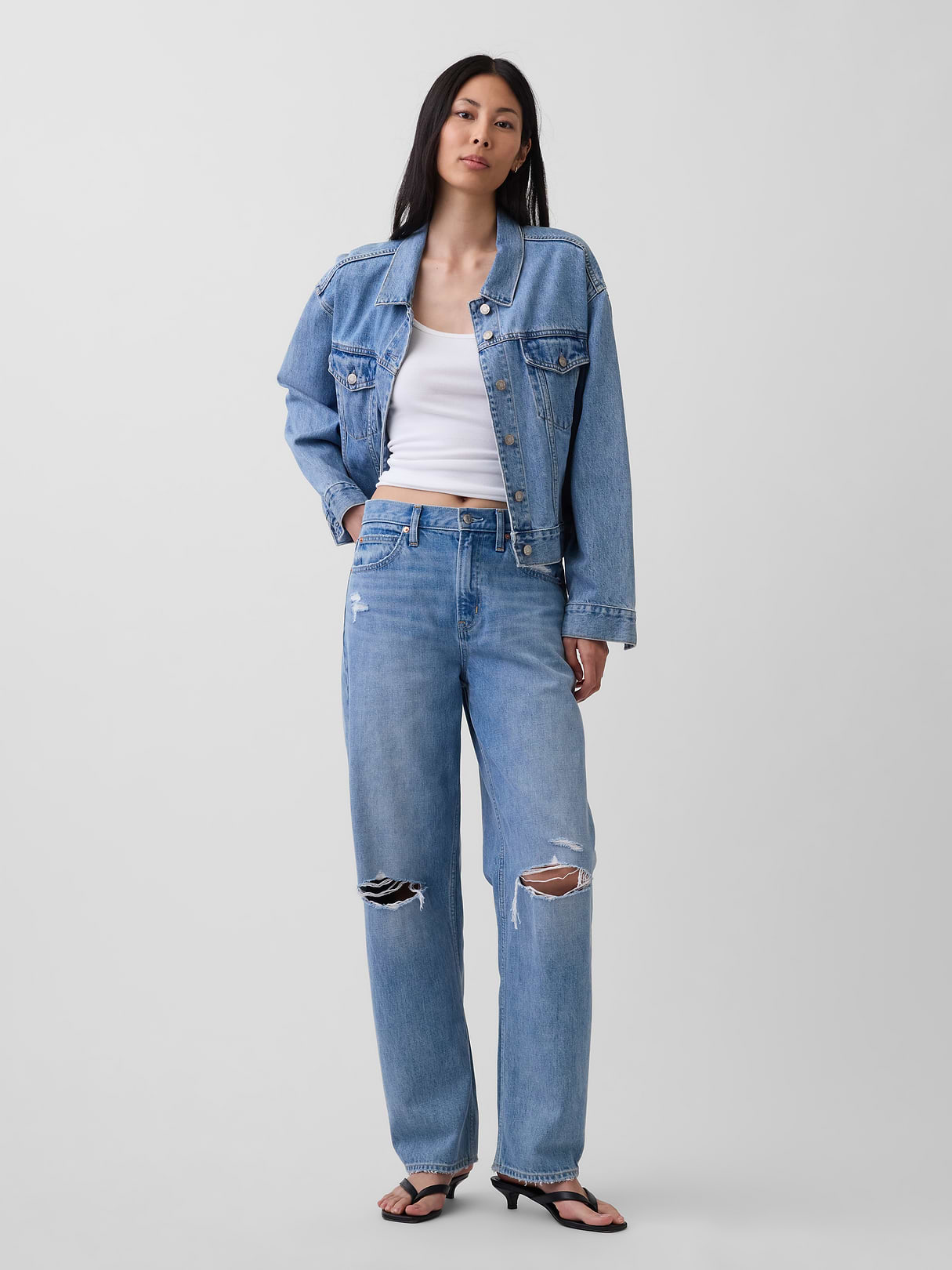 High Rise Barrel Jeans - Light indigo destroy by Gap