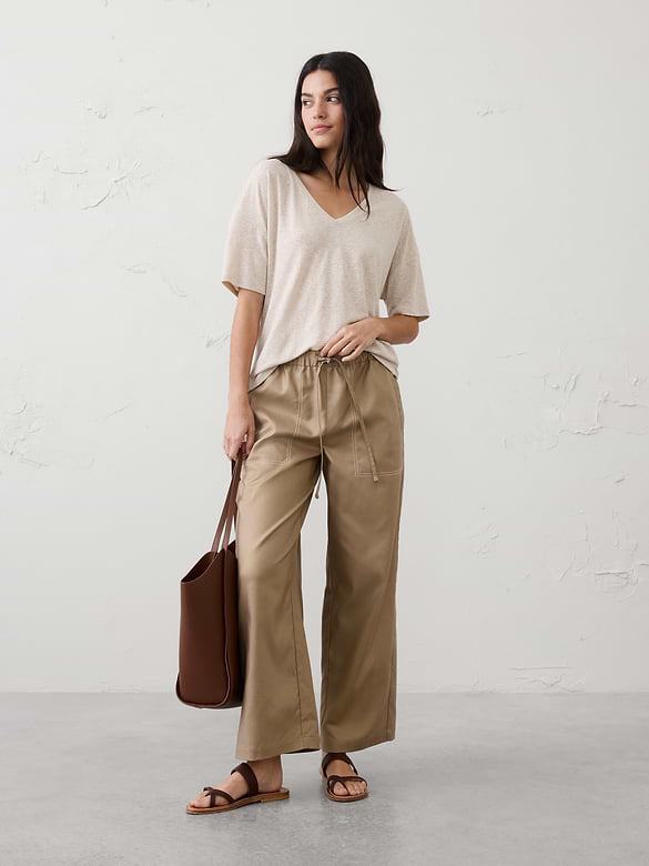 Linen-Blend V-Neck Shirt