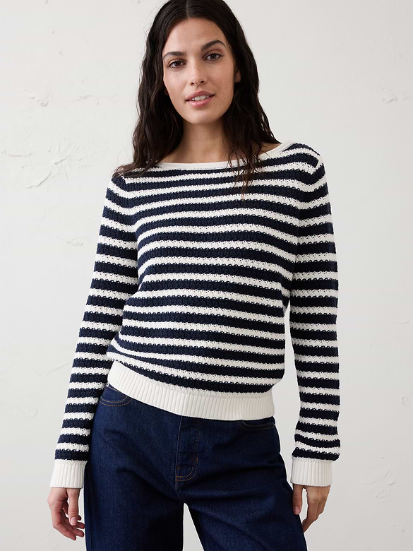 Cotton Boatneck Crochet Sweater