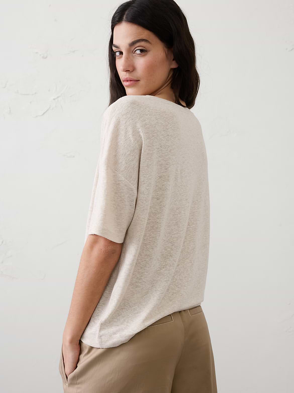 Linen-Blend V-Neck Shirt