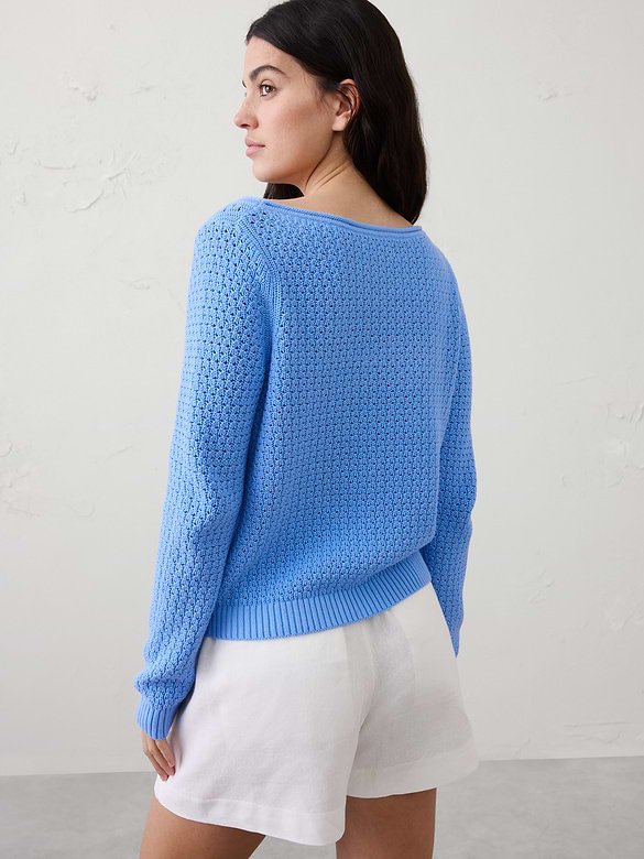 Cotton Boatneck Crochet Sweater