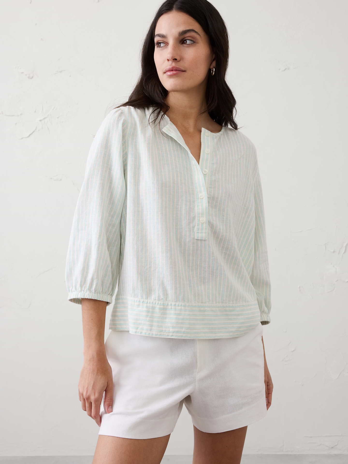 Image number 1 showing, Linen-Blend Popover Top