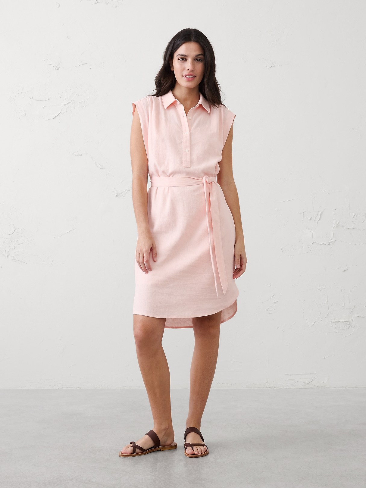 Linen-Blend Knee-Length Shirtdress | Banana Republic Factory