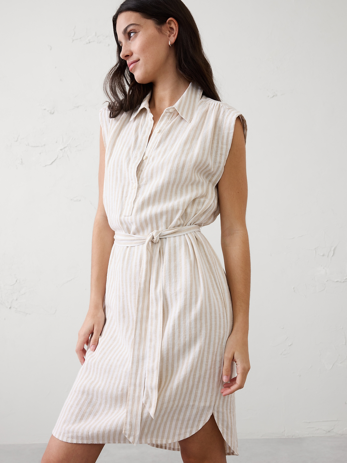 Linen-Blend Knee-Length Shirtdress | Banana Republic Factory