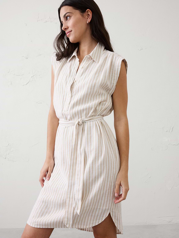 Linen-Blend Knee-Length Shirtdress