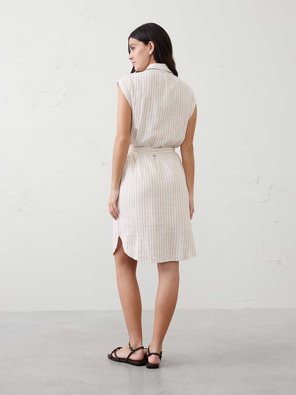 Linen-Blend Knee-Length Shirtdress