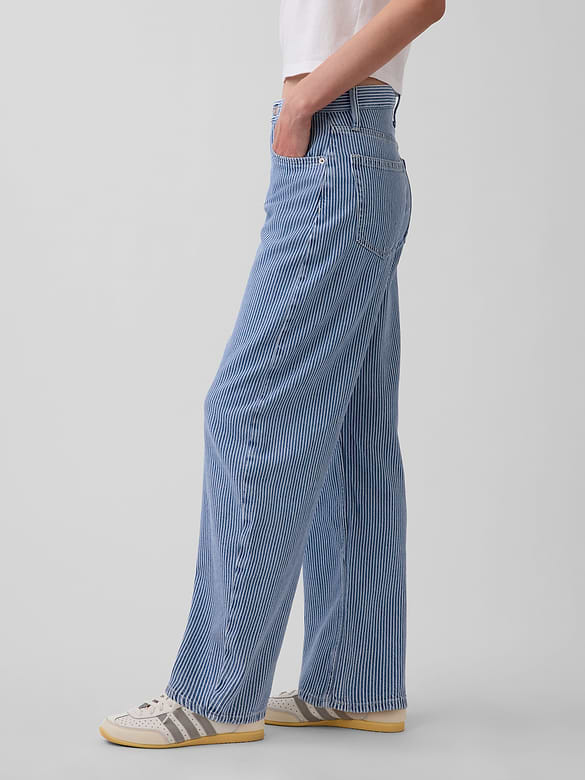 High Rise UltraSoft Denim Stripe Barrel Jeans