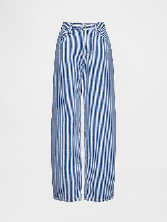 High Rise UltraSoft Denim Stripe Barrel Jeans