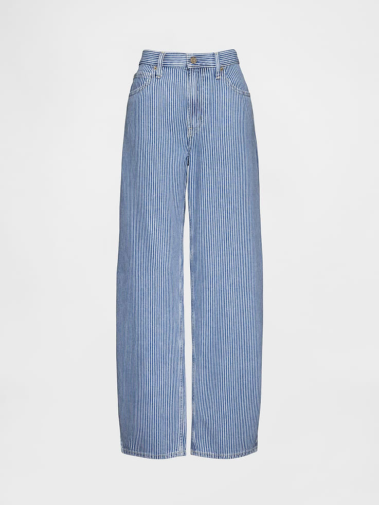 Image number 5 showing, High Rise UltraSoft Denim Stripe Barrel Jeans