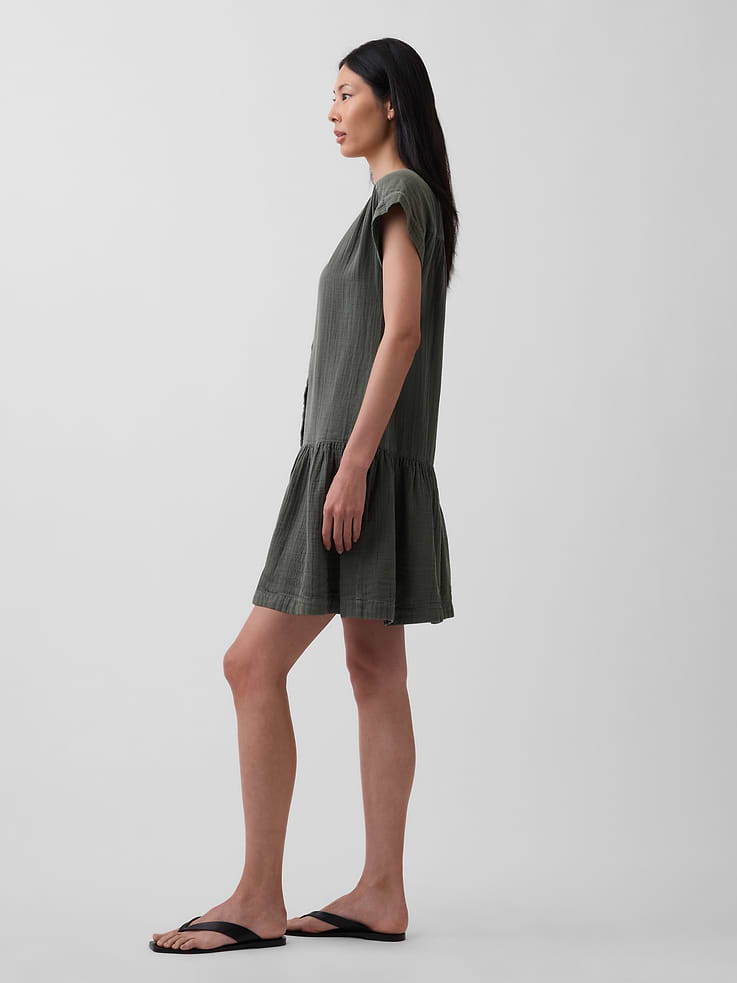 Image number 3 showing, Cotton Gauze Drop-Waist Shirtdress