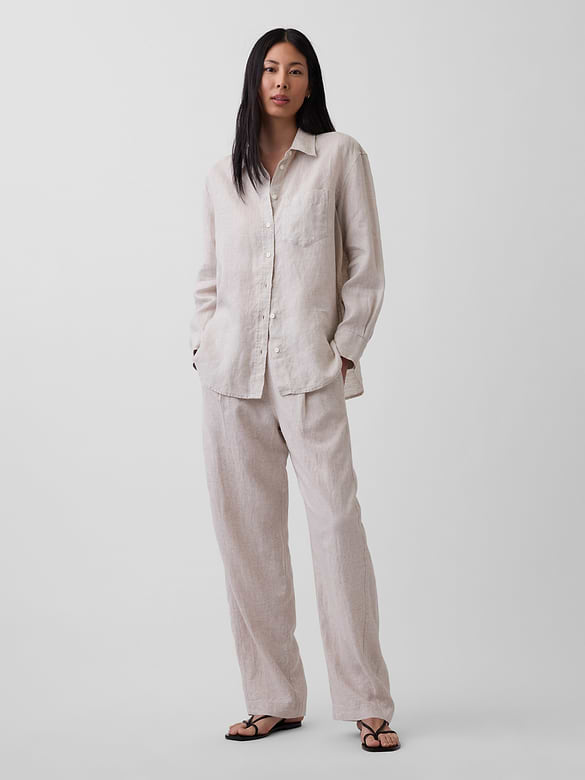 Linen-Blend Easy Barrel Pants