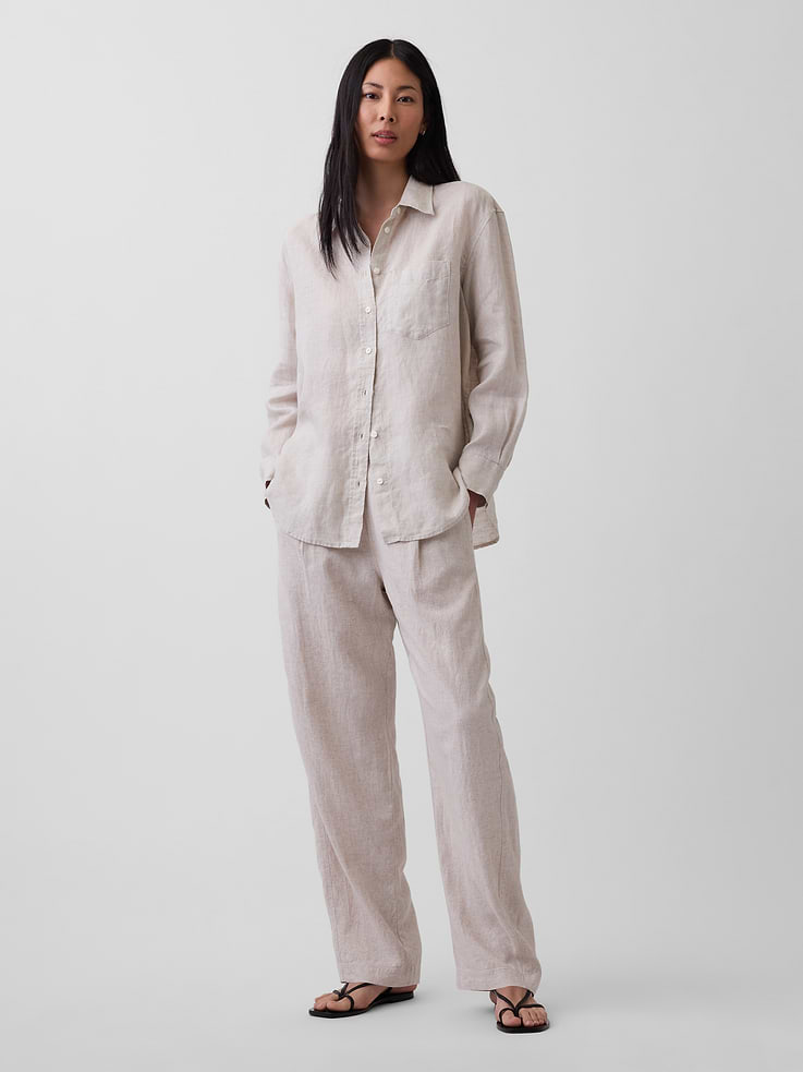 Image number 1 showing, Linen-Blend Easy Barrel Pants