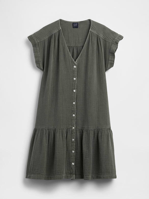 Cotton Gauze Drop-Waist Shirtdress