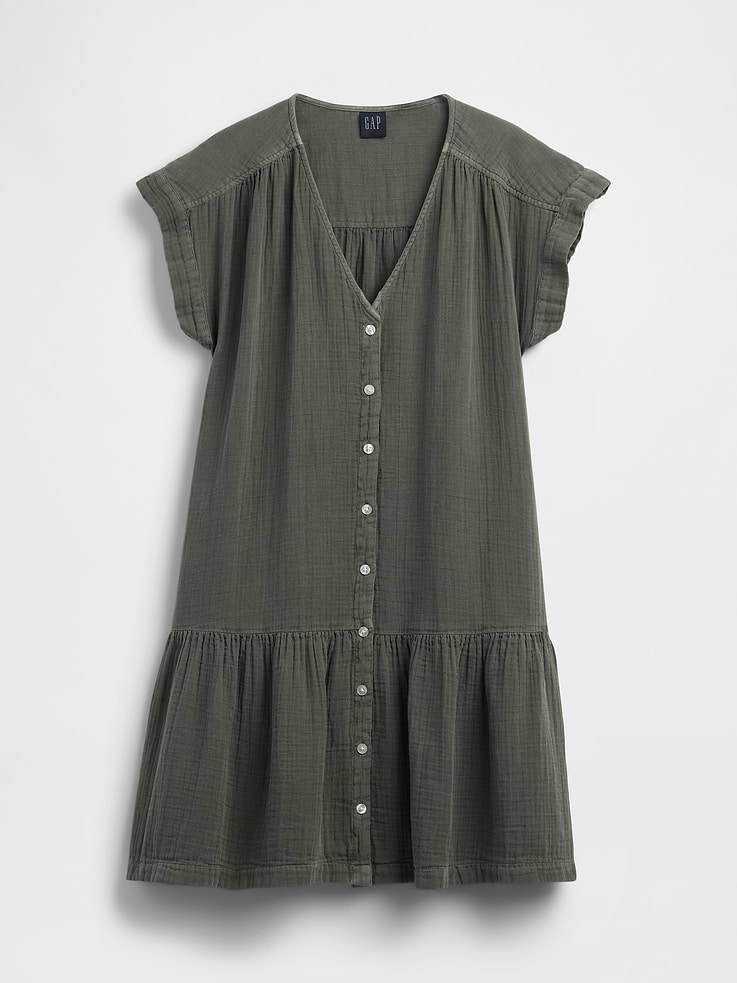 Image number 5 showing, Cotton Gauze Drop-Waist Shirtdress