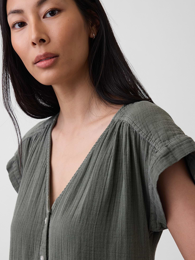 Image number 4 showing, Cotton Gauze Drop-Waist Shirtdress