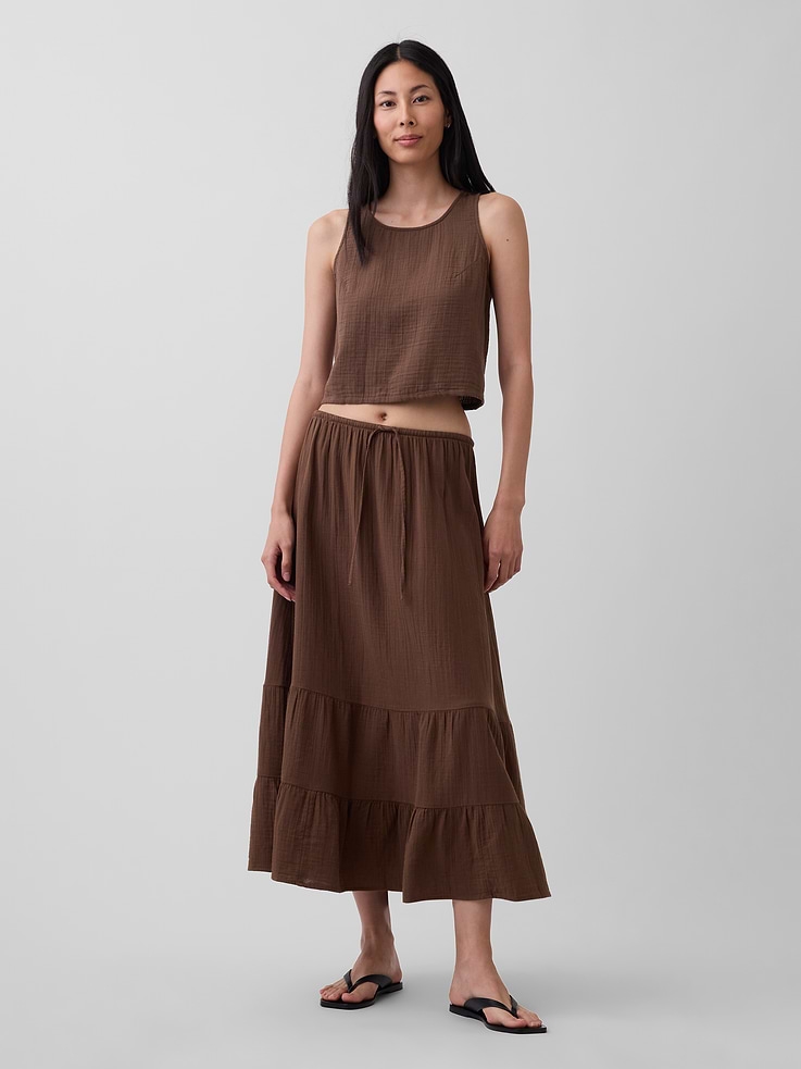 Image number 1 showing, Cotton Gauze Tiered Easy Maxi Skirt