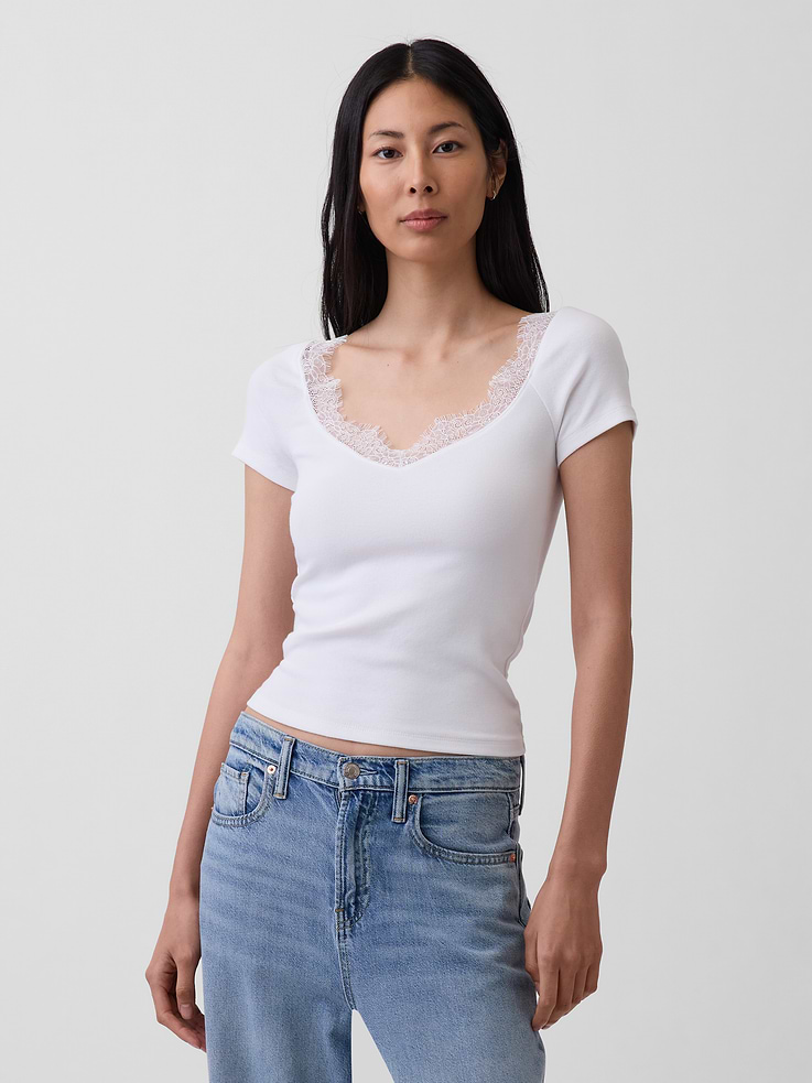 Image number 1 showing, Modern Lace-Trim Crop Top