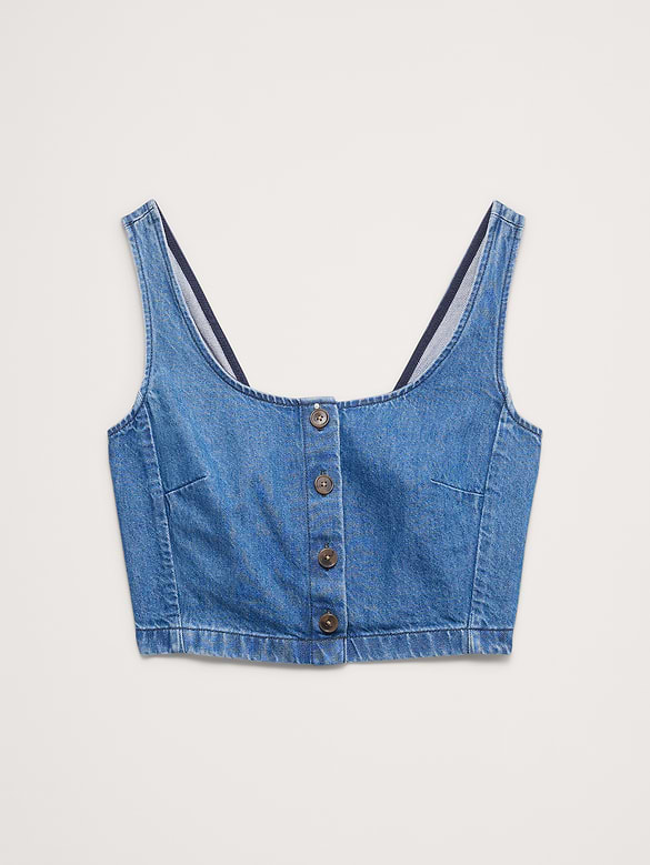 Denim Square-Neck Cropped Tank