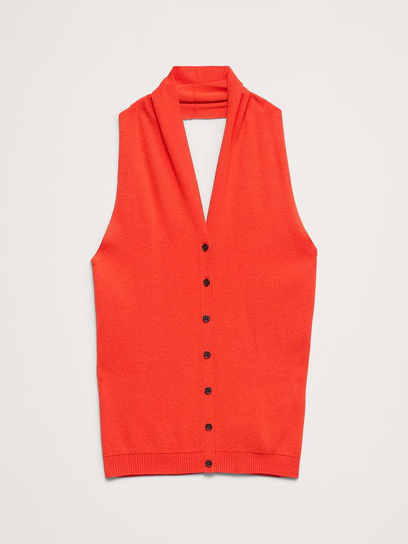 Sculpted Button-Front Halter Top