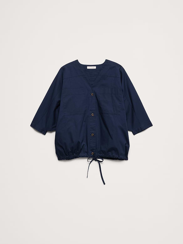 Stretch-Cotton Drawstring-Hem Top
